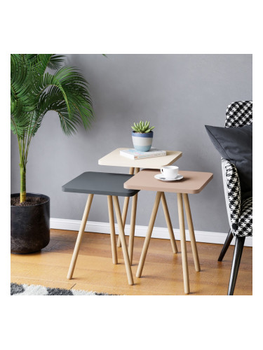 Маси за гнездо Hobro в комплект от 3, квадратни, 49 x 34 x 34 см, сиво/бяло/роза []