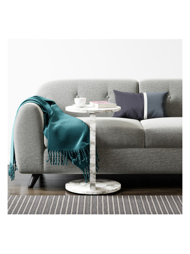 Помощна маса Holeby 56 x Ø 38 см мраморна визия, кремаво бяло []