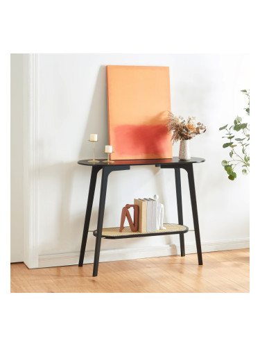 Конзолна маса Taivalkoski 100x35x80 см черен/изглед ратан []