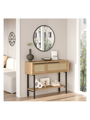 Конзолна маса Kvænangen 100x30x76 cm вид дъб/ратан []