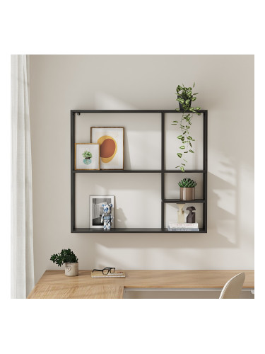 Стенен рафт Jämijärvi с 5 рафта, черен, мат []