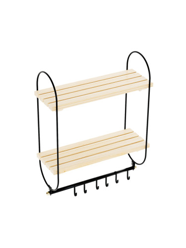 Стенен рафт Pielavesi с 6 куки черен/натурален []