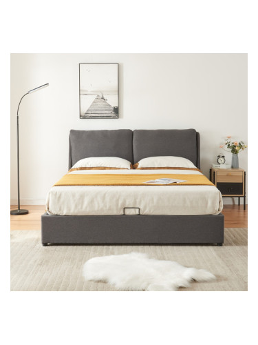Тапицирано легло Lunner с матрак 160x200 см тъмно сиво []