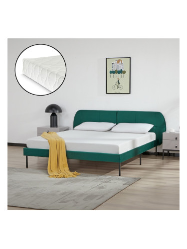 Тапицирано легло Porvoo с кадифен матрак 160x200 см тъмно зелено []