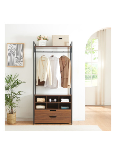 Поставка за портманто Larem с 6 отделения, визия черно/орех []