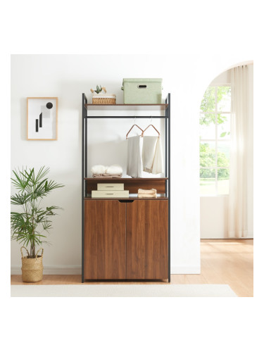 Закачалка за портманта Larem с шкаф, черно/орех []