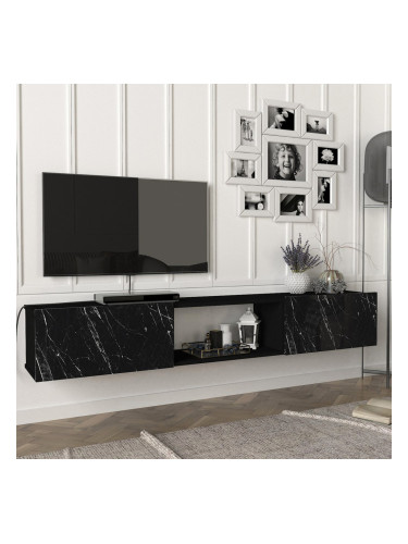 ТВ шкаф Paltamo 180x31x29.5см мрамор, черен []