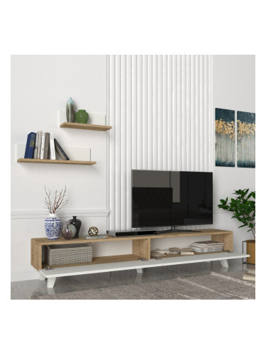 Комплект ТВ маса Saarijärvi с 2 рафта дъб / бял []