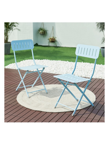 Сгъваем стол Sande, комплект 2 бр., стомана, небесносин []