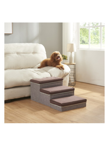 Стълби за кучета Vojens с 3 стъпала 75x40x30 см кафяво/сиво []