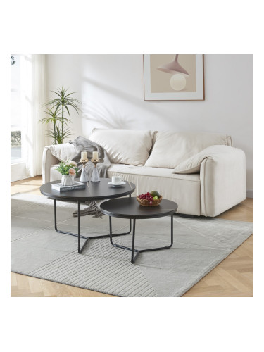 Маса за гнездене Poxdorf от 2 части, мраморна визия, черна []