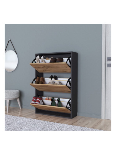 Шкаф за обувки Aurskog 110x73,5x24см антрацит/дъб []