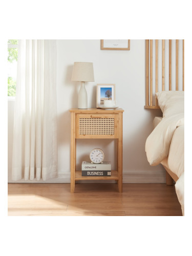 Нощно шкафче Leirfjord 60x40x35 см естествен бамбук []