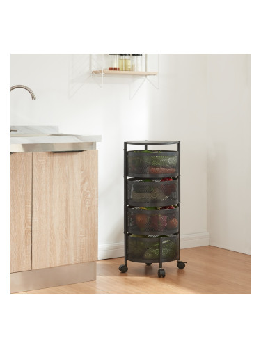 Количка с 4 нива 74,5xØ33см Черна []