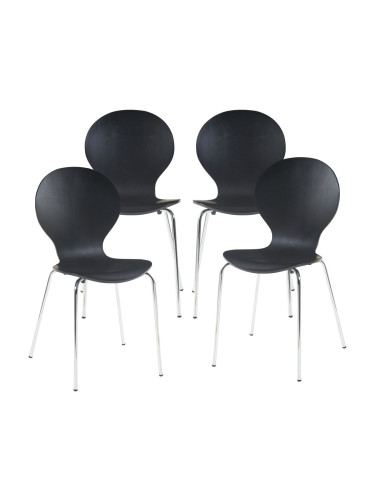 Трапезен стол Etne комплект 4 черни с хром цветове []