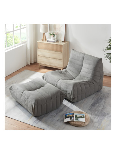 Подов стол с табуретка Kodsø 75x90x100 см микрофибър сив []