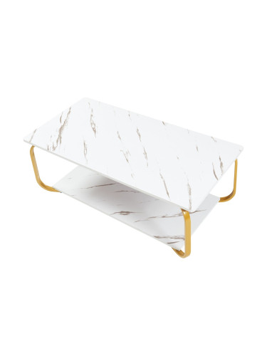 Холна маса Kolta 120x60x43 см мраморна визия, бяло/златно []