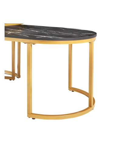 Маси за гнездене Oppeerg, комплект от 2, мраморна визия, черно/златно []