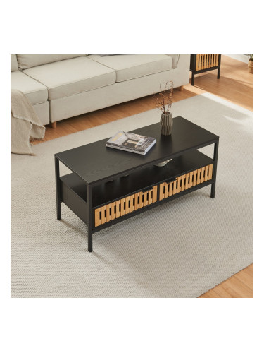 Холна маса Luniehti 100x40x48 см черен/естествен []