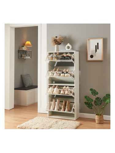 Поставка за обувки Lund с 4 огледални капака Бяла []