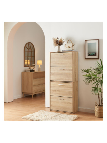 Шкаф за обувки Sykkylven 134x60x24 см с 4 врати дъб сонома []