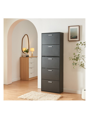 Шкаф за обувки Sykkylven 169x60x24 см с 5 капака Черен []