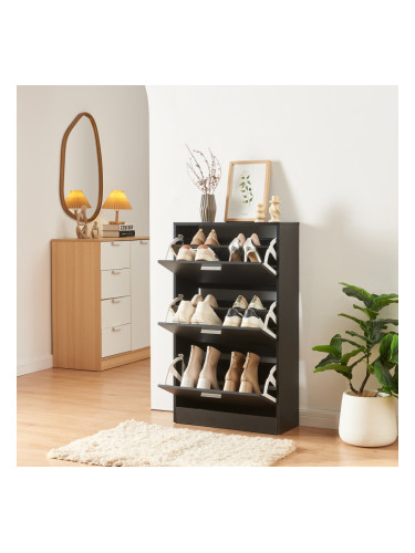 Шкаф за обувки Sykkylven 103x60x24 см с 3 капака Черен []