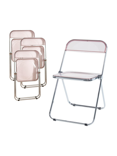 Сгъваем стол Pornainen комплект 4 розови, прозрачни []