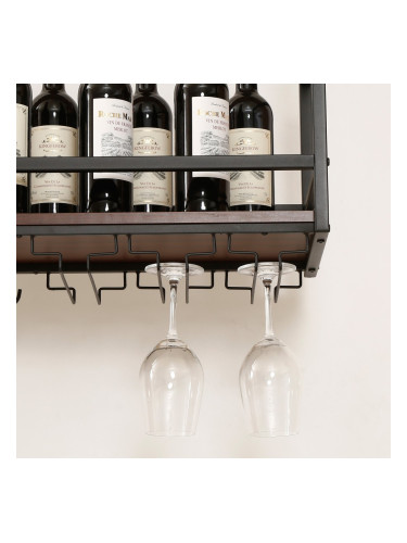 Поставка за вино с поставка за чаши Borejle 120x30x65 см черно/изглед на орех []