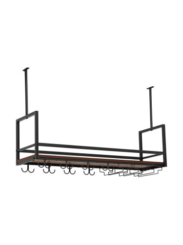 Поставка за вино с поставка за чаши Borejle 100x30x65 см черно/изглед на орех []