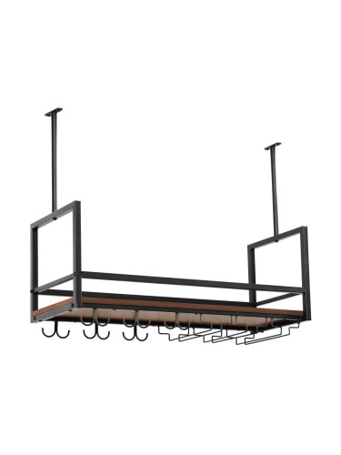 Поставка за вино с поставка за чаши Borejle 80x30x65 см черен/изглед на орех []
