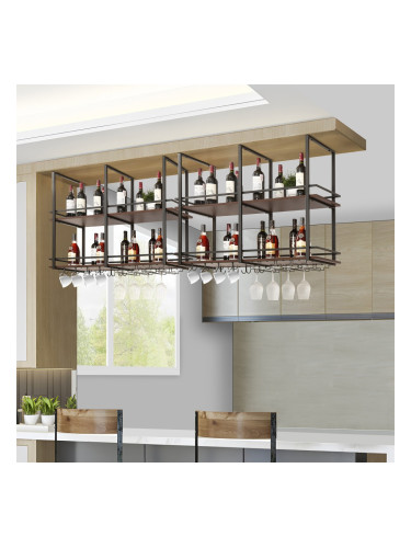 Стойка за вино Hubro 120x30x85 см черен/изглед на орех []