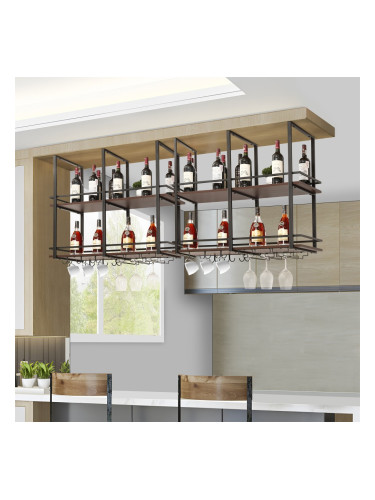 Поставка за вино Hubro 100x30x85 см черно/изглед на орех []