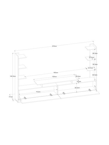 ТВ шкаф Rauki 233x31x141 см черен/изглед мангово дърво []