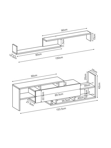 Liksefte ТВ шкаф със стенен рафт 154x28x42 см Черен []