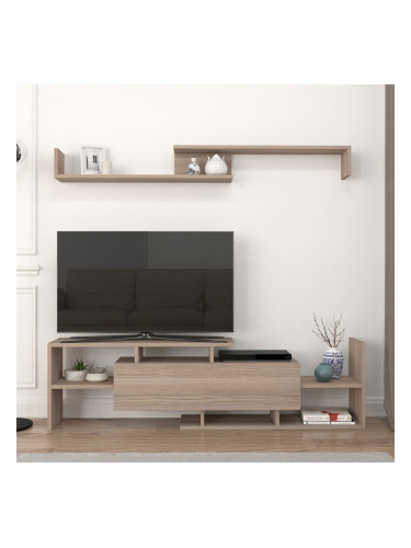 ТВ шкаф Liksefte със стенен рафт 154x28x42 см дъб вид []