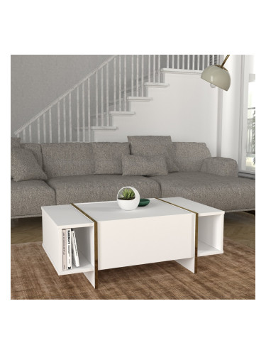 Холна маса Tavak 104x60x38 см бяло/златно []