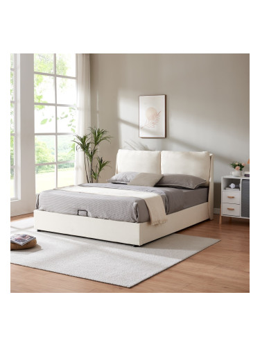 Тапицирано легло Lunner с кутия за легло 160x200 см бежово []