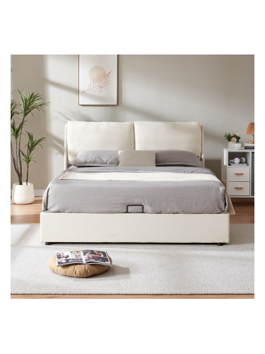 Тапицирано легло Lunner с матрак 160x200 см бежово []