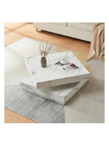 Холна маса Florence 76x76x38 см мраморна визия, бяла []