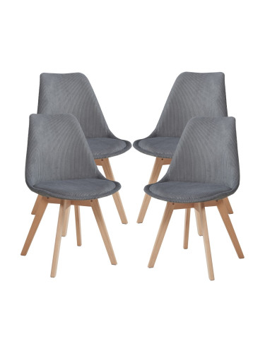 Трапезен стол Fläten комплект 4 кадифе сиво []