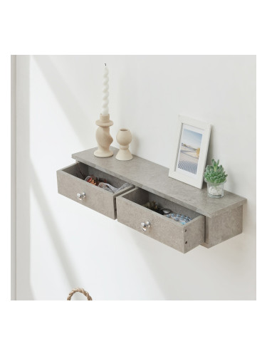 Стенен рафт Geeste 60x15x10 см с 2 чекмеджета визия на бетон, светъл []