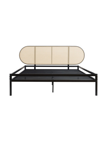 Метално легло Linköping с овална табла и матрак 160x200 см черно/ратан []