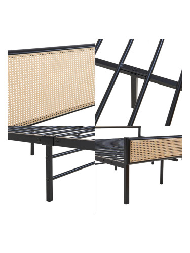 Метално легло Linköping с правоъгълна табла 180x200 см черно/ратан []