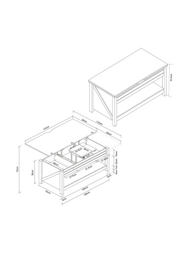Маса за кафе Kasama с повдигащ плот и място за съхранение 110x55x54 см вид на орех/бяло []