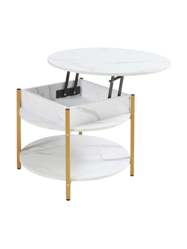 Холна маса Kandas с повдигащ се плот 70x49 см мраморна визия, бяла []