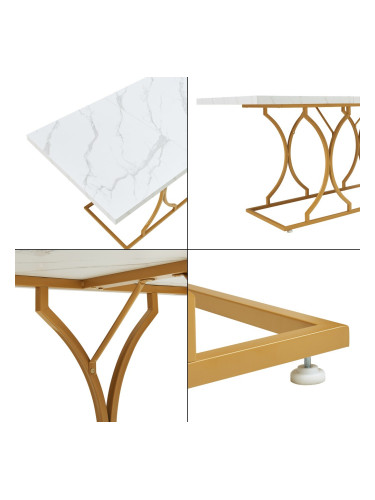 Трапезна маса Figa за 6 човека, мраморна визия, бяло/златно []
