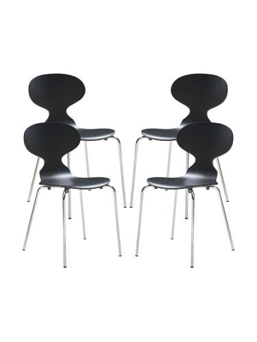 Комплект трапезарни столове Kil от 4 бр., черен/хром []