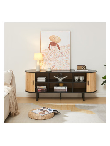 ТВ шкаф Tvedestrand 140x40x55 см бамбук черен/натурален []