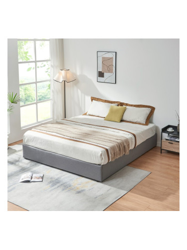 Тапицирано легло Нола с матрак 180х200 см лен сиво []